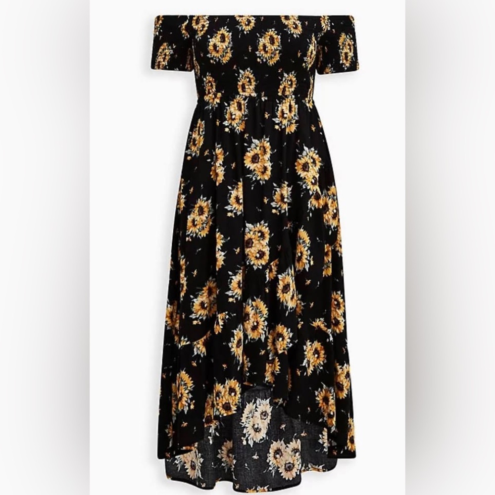 Torrid Black Challis Off the Shoulder dress